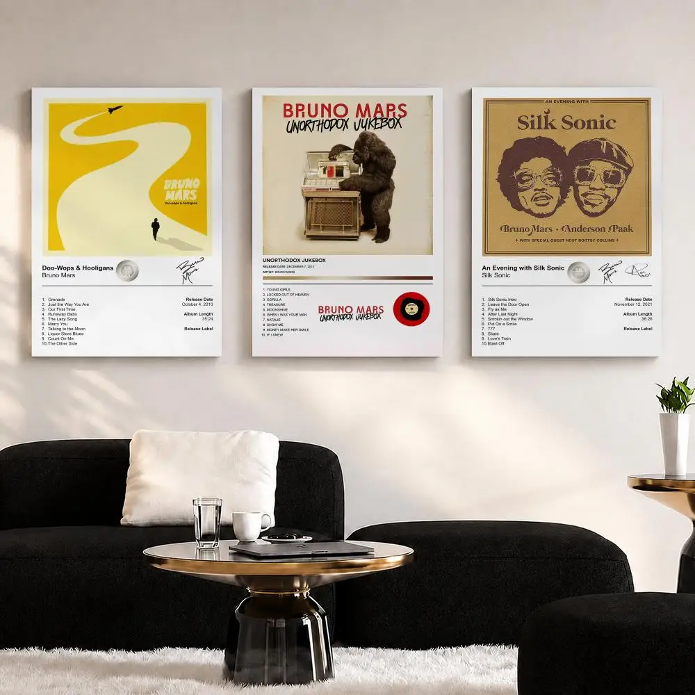 Singer Album B-Bruno M-MarS Framed Wall Painting Ready to Hang Canvas Wall Art Poster for Bedroom Living Room Home Decor Gift