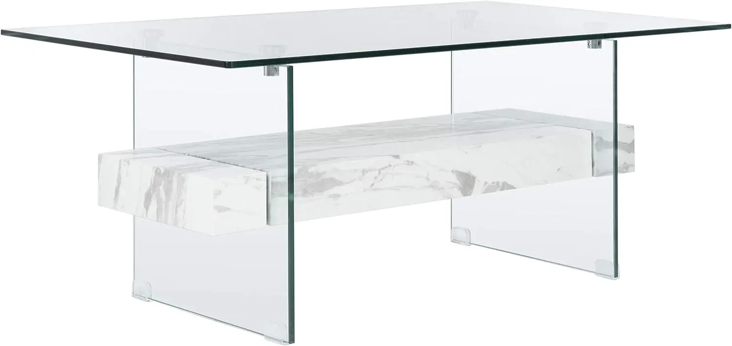 Faux branco mármore e vidro Coffee Table