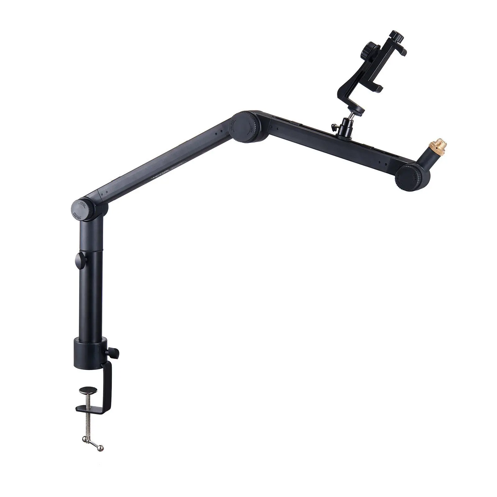 

"360° Mic Boom Arm – Adjustable w/ Adapters for Yeti/Shure/AT Mics (Desk Mount)."