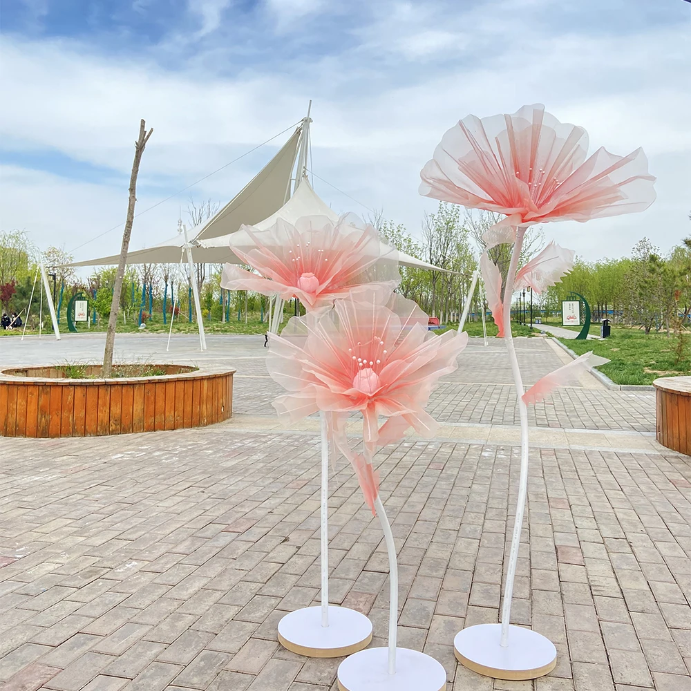 1P Filato di seta Poppy Testa di fiore artificiale Puntelli per fotografia Decorazione della festa nuziale Filato gigante Fiori Vetrina Ornamenti