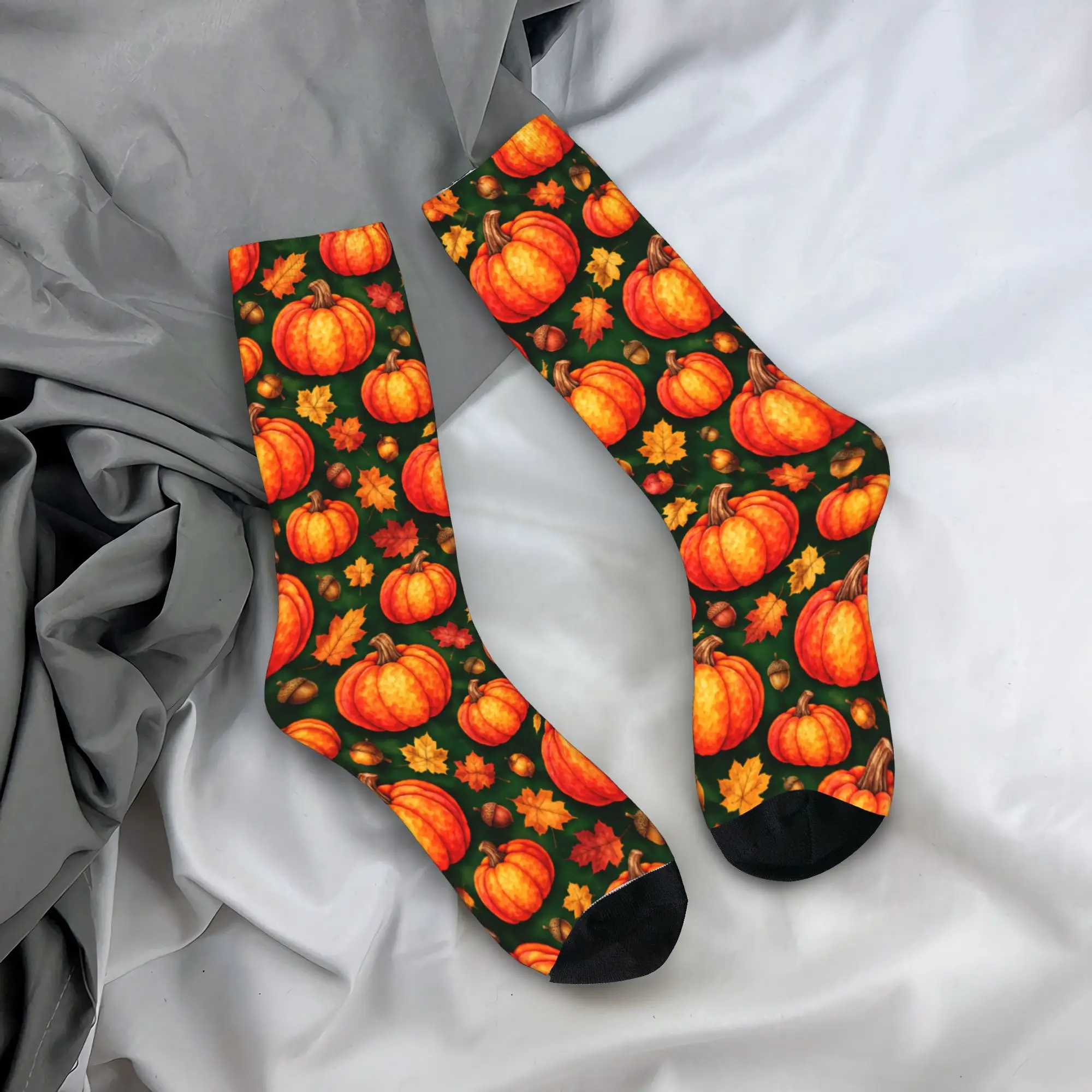 Unisex Men Socks Halloween Pumpkin Berry Pattern  Stockings Autumn Harajuku Medium Soft Socks Design Skateboard Non-Slip Socks