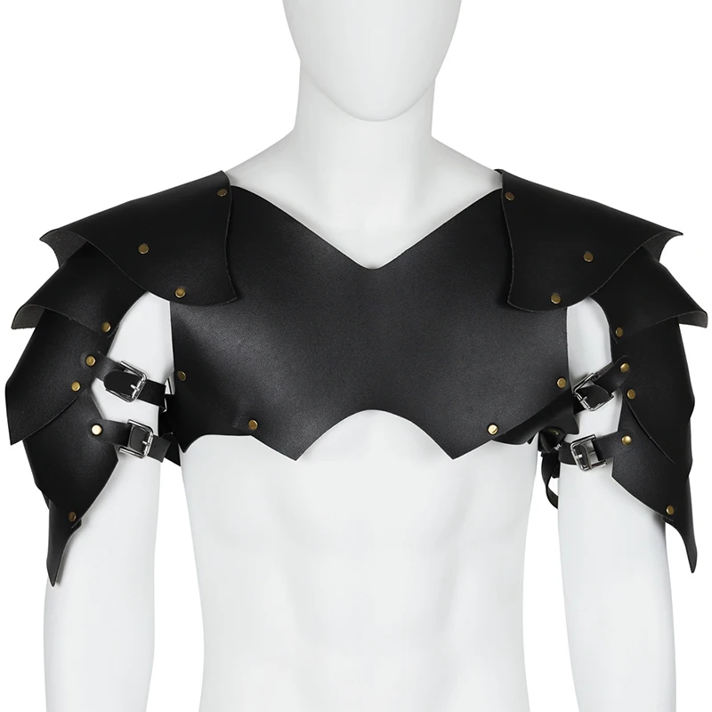 Mannen Middeleeuwse Viking Pirate Schouderpantser Borstharnas Pu Lederen Gladiator Viking Ridder Cover Cape Larp Anime Cosplay Kostuum