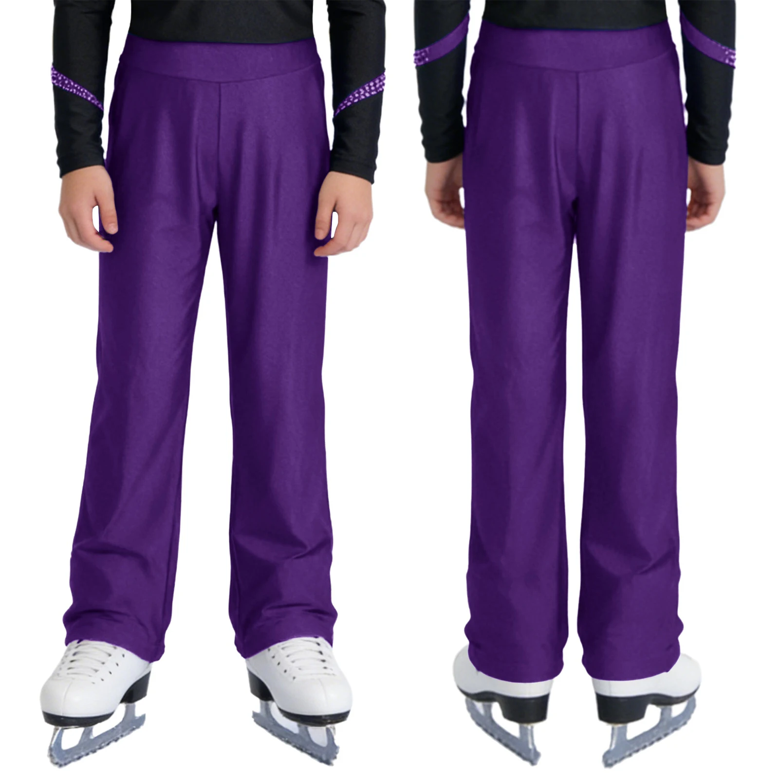 Glitzer-Strass Eiskunstlauf-Tanzoutfit für Kinder Jungen Langarm-Oberteil Hosen-Set für Gymnastik-Aufführungen und Wettbewerbe