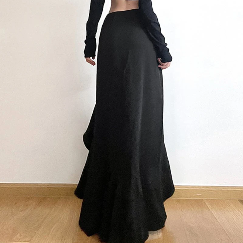 Summer new temperament long skirt irregular slit high waist thin black patchwork skirt women\'s 2024 new style