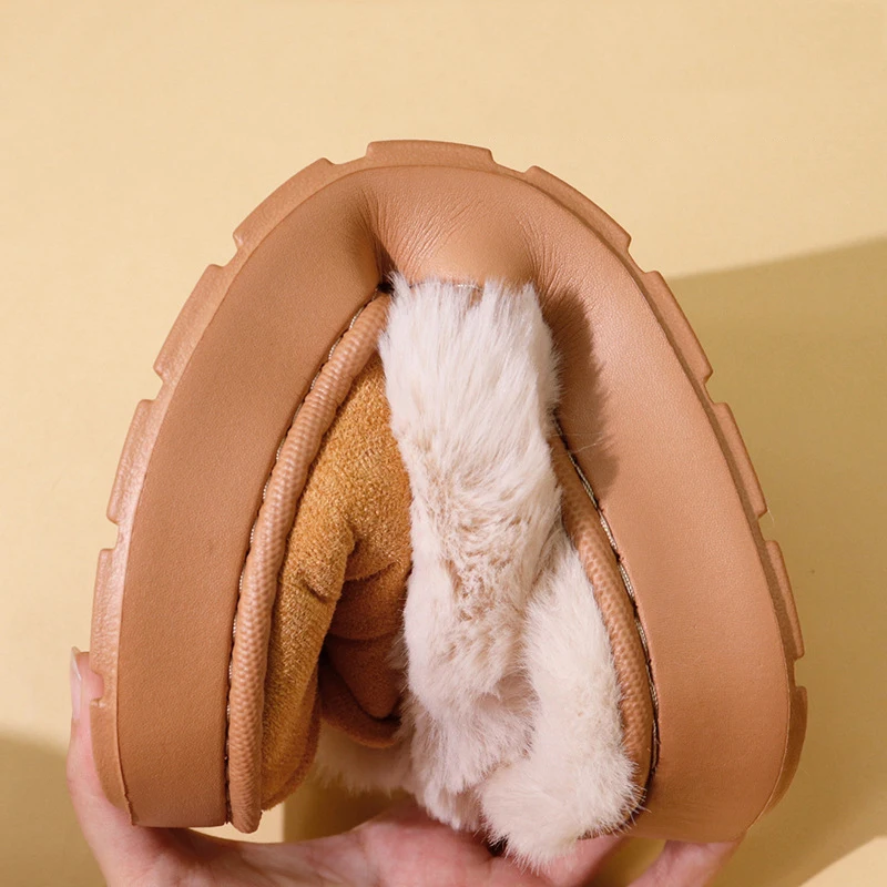 Casual Fluffy Slippers Women House Winter Plush Designer Shoes Ladies Flats Home Warm Fashion Elegant Solid Platform Footwear view 5