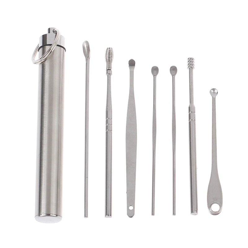 New 7Pcs Stainless Steel Spiral Ear Pick Spoon Ear Wax Removal Cleaner Tools Multifunction Portable Ear Pick Ear Care Tools
