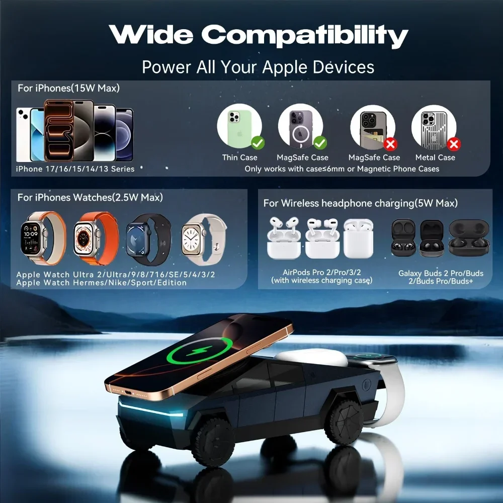 3-in-1 Desktop Magnetisches Kabelloses Ladegerät für iPhone 17~12 Samsung S26 iWatch Galaxy Watch Buds Airpods Pro Schnelle Ladestation – Detail 6