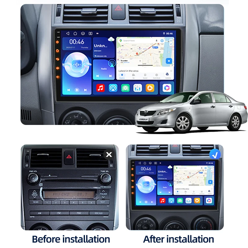 2026 2Din car radio, Snapdragon Android 15 system, compatible with 06-13 Toyota Corolla. Support CarPlay/Android Auto