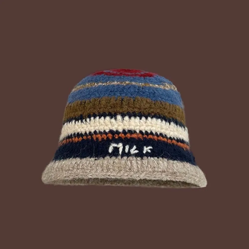 دافئ محبوك قبعة بحافة مزاجه مكافحة البرد مخطط صياد قبعة ألياف الاكريليك التباين اللون المنسوجة حوض قبعة عطلة