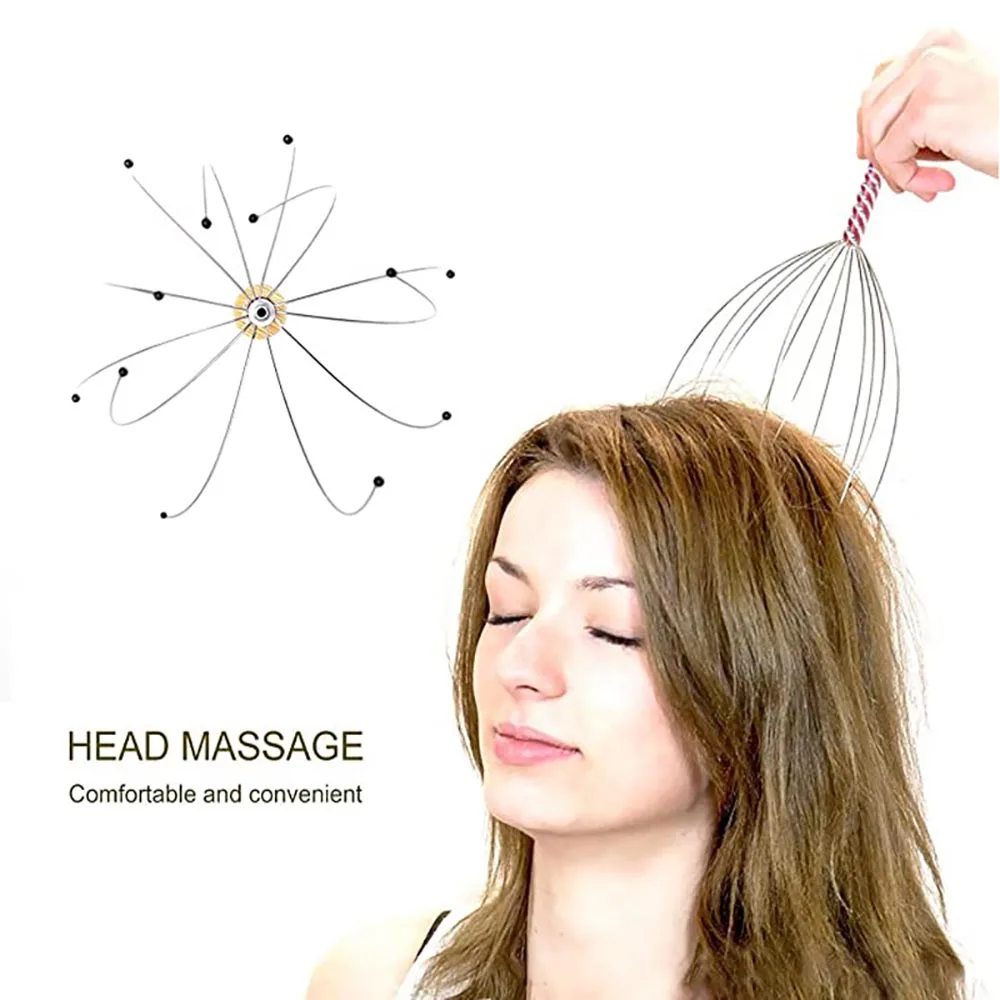 1/2PC Octopus Head Massager Stainless Steel Engraved Head Relaxer Brain Massage Claw Scalp Scratcher Itch Reliever Random Color