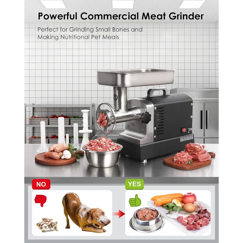 

(UUX)#22 Commercial Electric Machine, 1 HP, 720 LBS/H, Stainless Steel Meat Grinder Duty with Sausage Stuffer and drawer for UZ