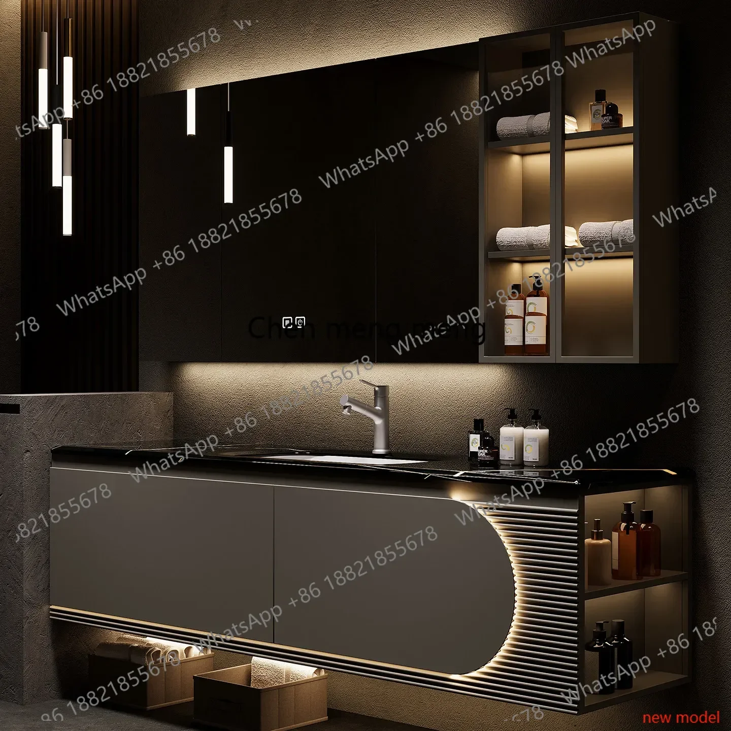 N138New modern simple bathroom cabinet combination rock slab ceramic integrated basin toilet washbasin