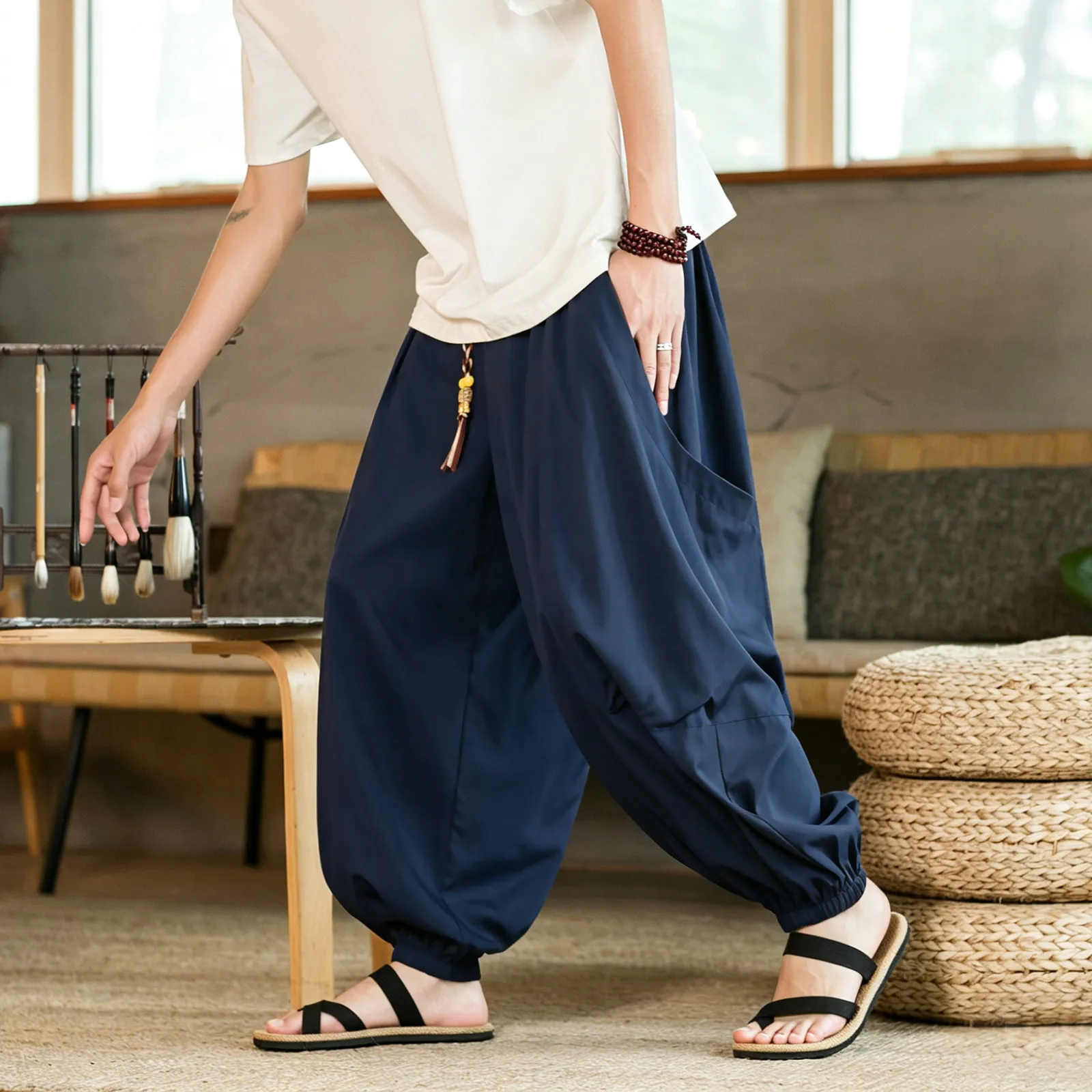Harajuku Men Pants light Thin Casual Breathable Wide-Leg Harem Summer Jogging Pants Cotton  Trousers Male Oversized Trousers Men