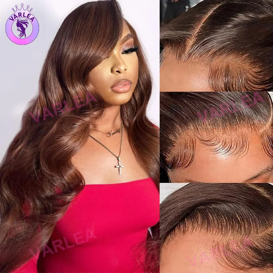 

Chocolate Brown Body Wave 13x6 Hd Lace Frontal Wig Pre Plucked Brazilian 30 inch Brown Human Hair Wigs 13x4 Lace Front Wig