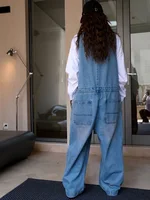 [EAM] Women Blue Denim Pocket Big Size Long Jumpsuit New High Waist Pocket Stitch Pants Fashion Tide Spring Autumn 2026 1DH6230 - Image 5