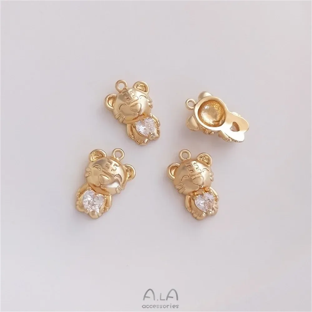 

14K Gold Inlaid Zirconium Cartoon Tiger Pendant Cute Little Tiger Pendant Diy Zodiac Bracelet Jewelry Accessories K249
