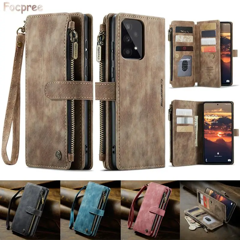 

For Samsung Galaxy A54 A34 A14 A53 Flip Leather Phone Case A33 A13 A12 A32 A52 A72 A51 A50 Zipper Wallet Multi Card Cover Coque