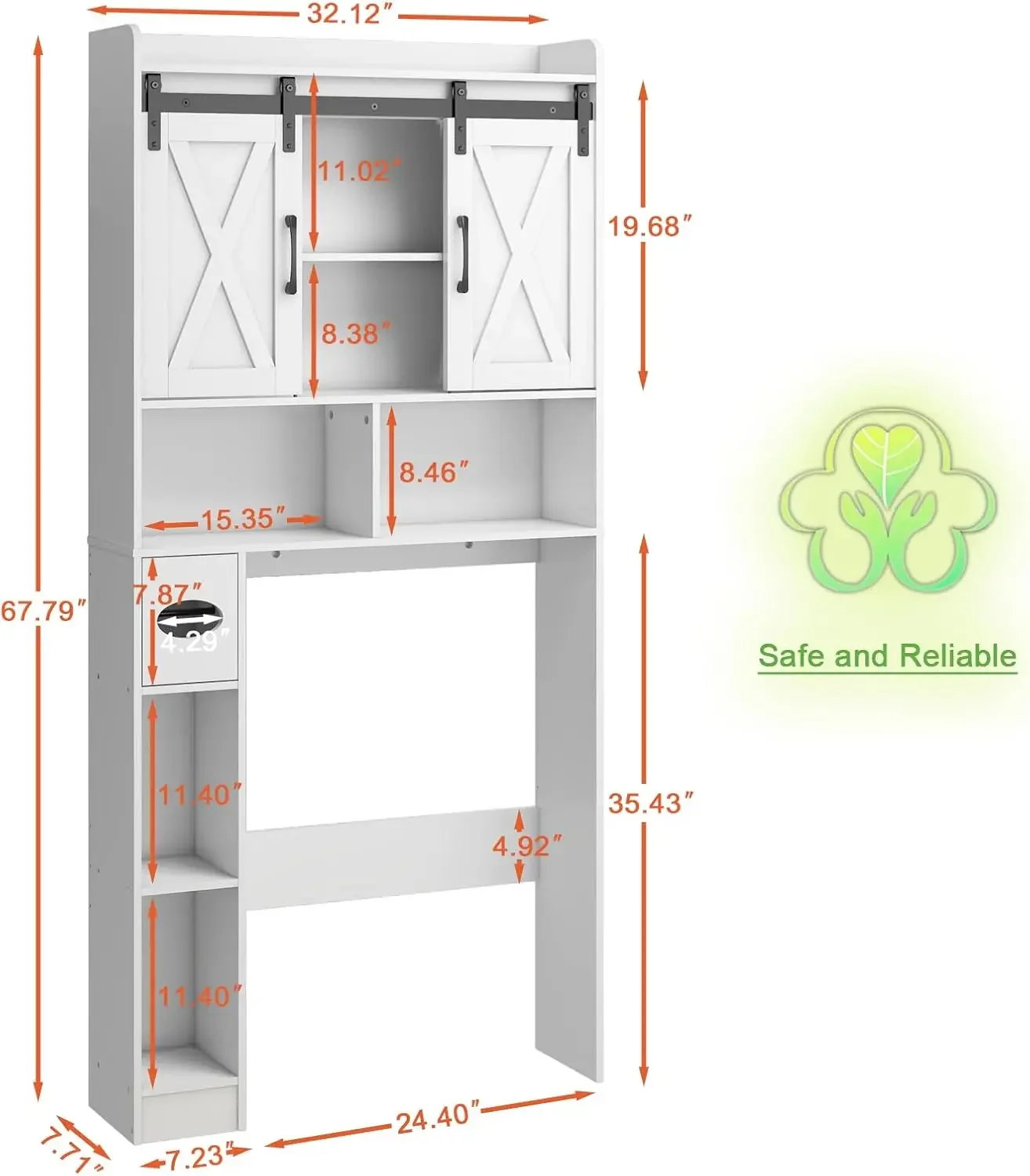 Over The Toilet Storage Cabinet, Farmhouse Storage Cabinet Over Toilet with Sliding Doors，Home Space-Saving Toilet Rack, for Bat