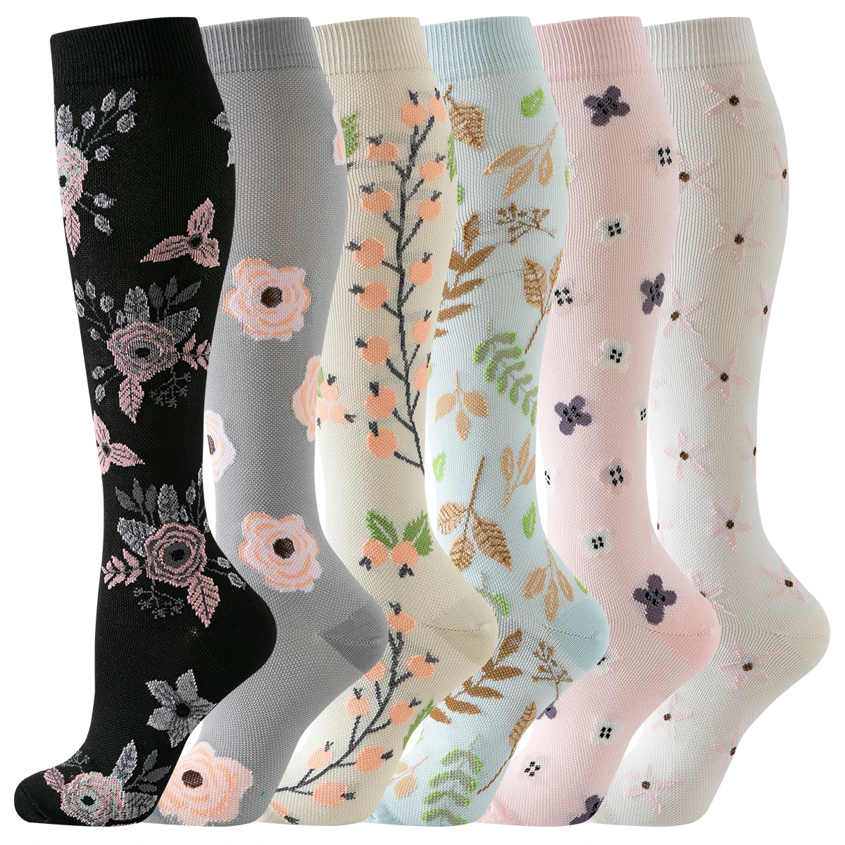 6 Pairs Flower Compression Socks Nurse Compression Socks Sport Men Lady Women Running