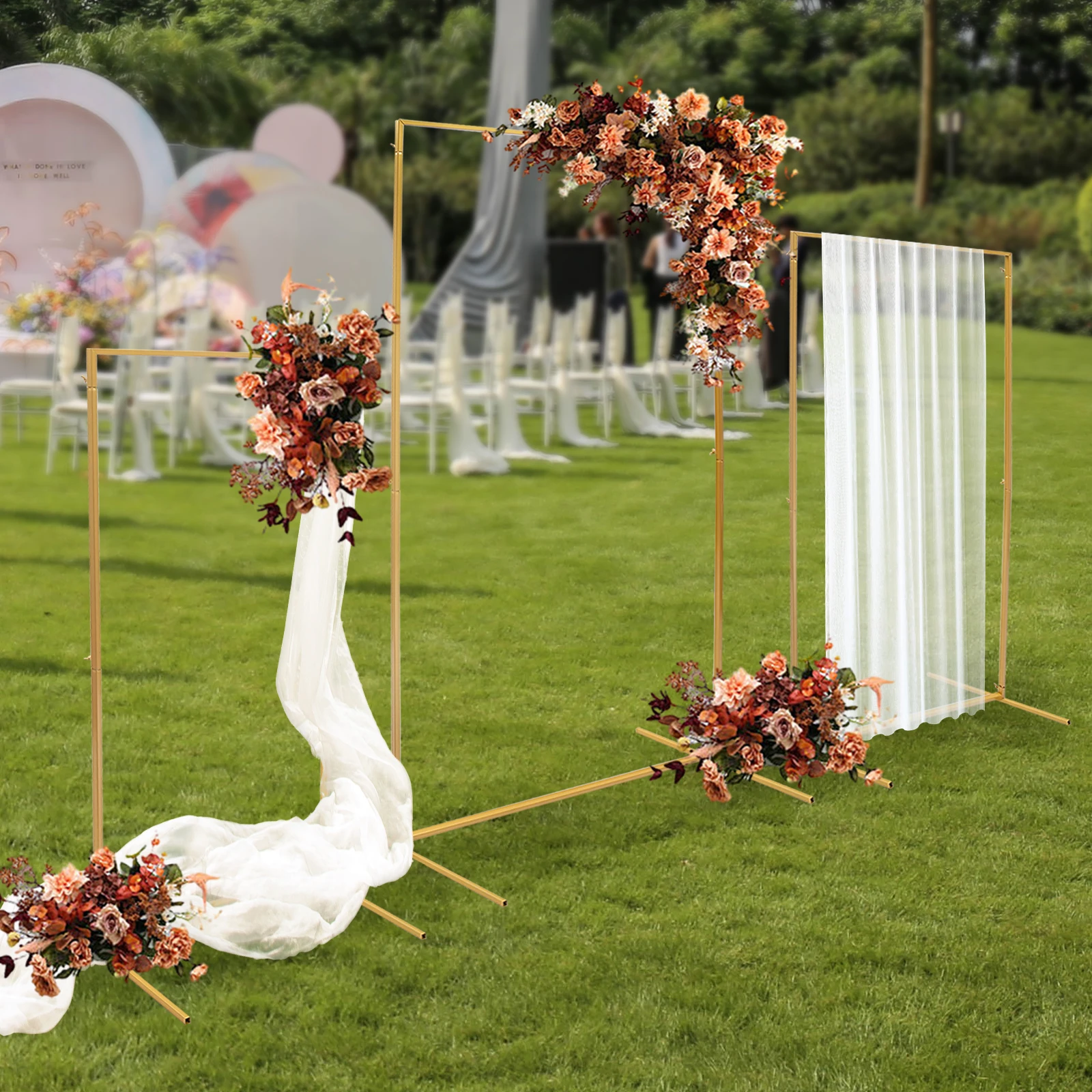 

3-Piece Rectangular Metal Wedding Stands, Dual-Purpose Backdrop & Balloon Frames, Easy to Assemble, for Weddings & Photo Booths