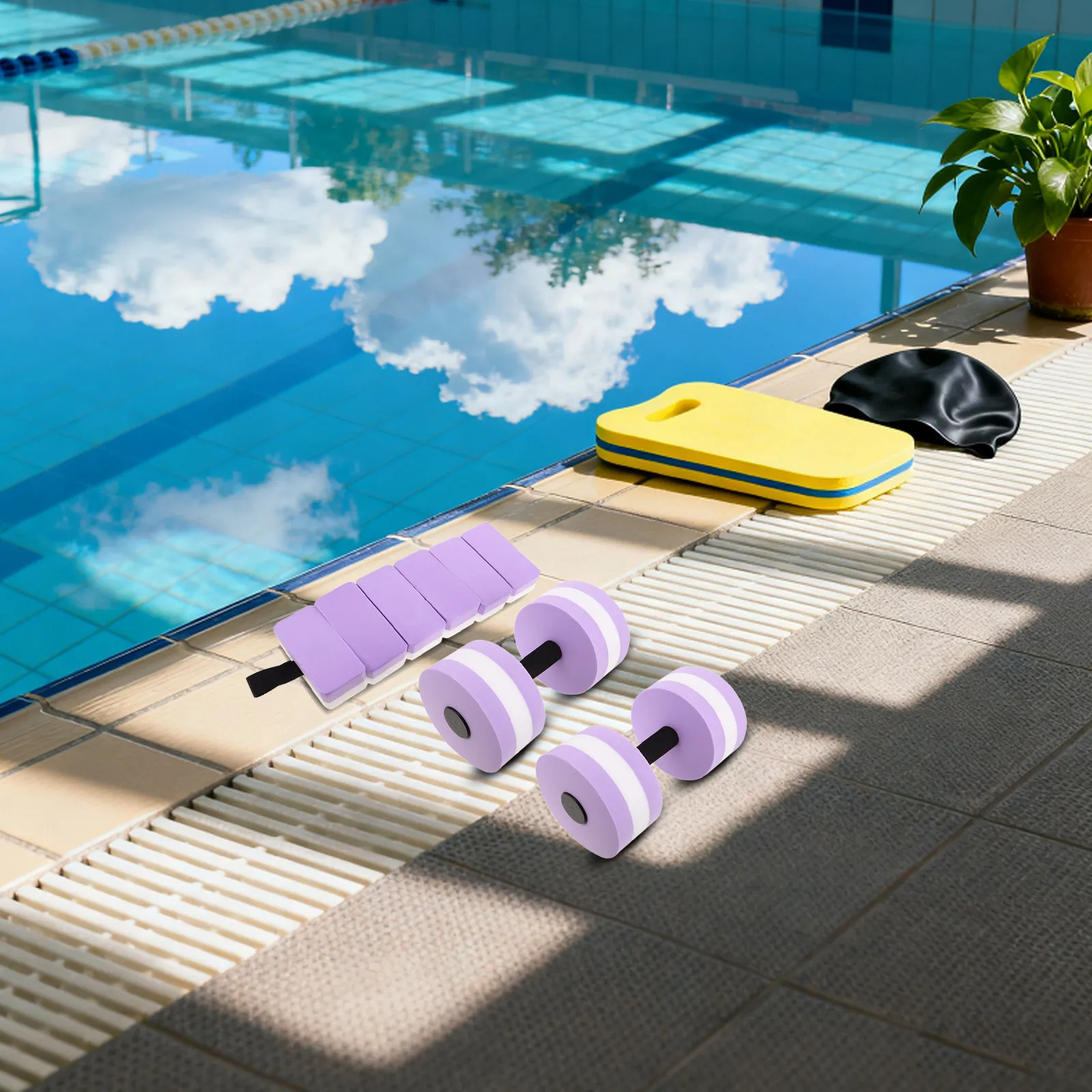 1Set Water Dumbbells Aquatic Exercise Combo High Density Float Dumbbell Weights Adjustable Swim Belt Pool Workout Accessories
