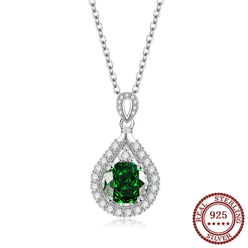 

Женский кулон из стерлингового серебра 925 пробы с морским синим темпераментом, восьмиугольная огранка розы, инкрустированный зеленым высокоуглеродистым бриллиантом, ожерелье