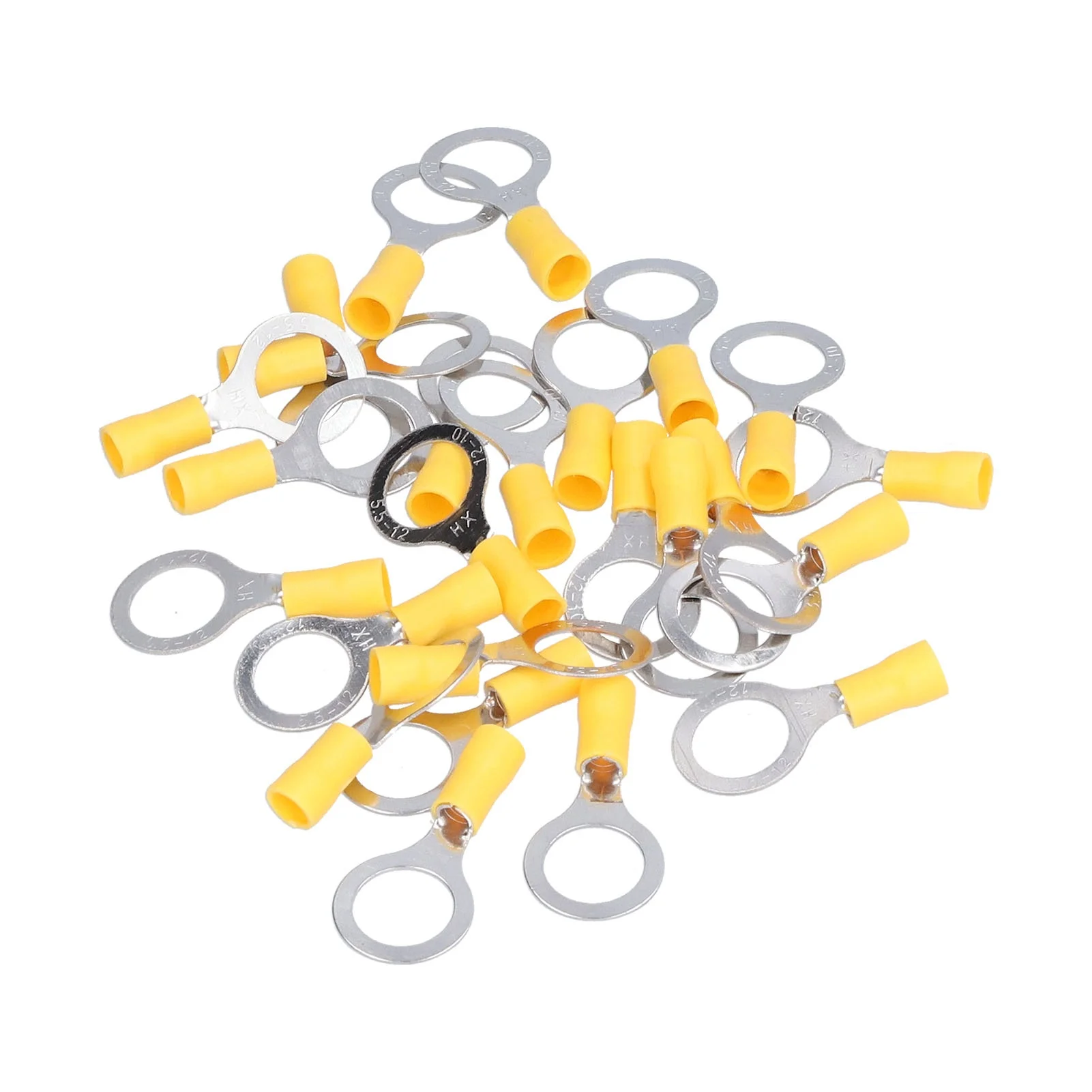 25Pcs Ring Terminal Electrical Wire Cable Crimp Connector RV5‑12 Accessory Set Kit Yellow
