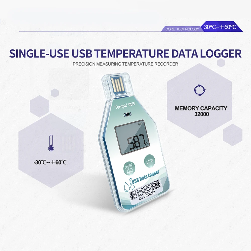 TempU08/TempU09 USB Temperature and Humidity Data Logger 32000 Points Capacity Temperature Recorder PDF Report for Cold Chain