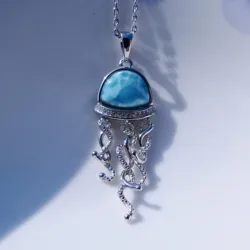 Sea Colletion Larimar Jewelry 925 Sterling Silver Pendant Natural Larimar Pendant Jellyfish Pendant for Women without Chain