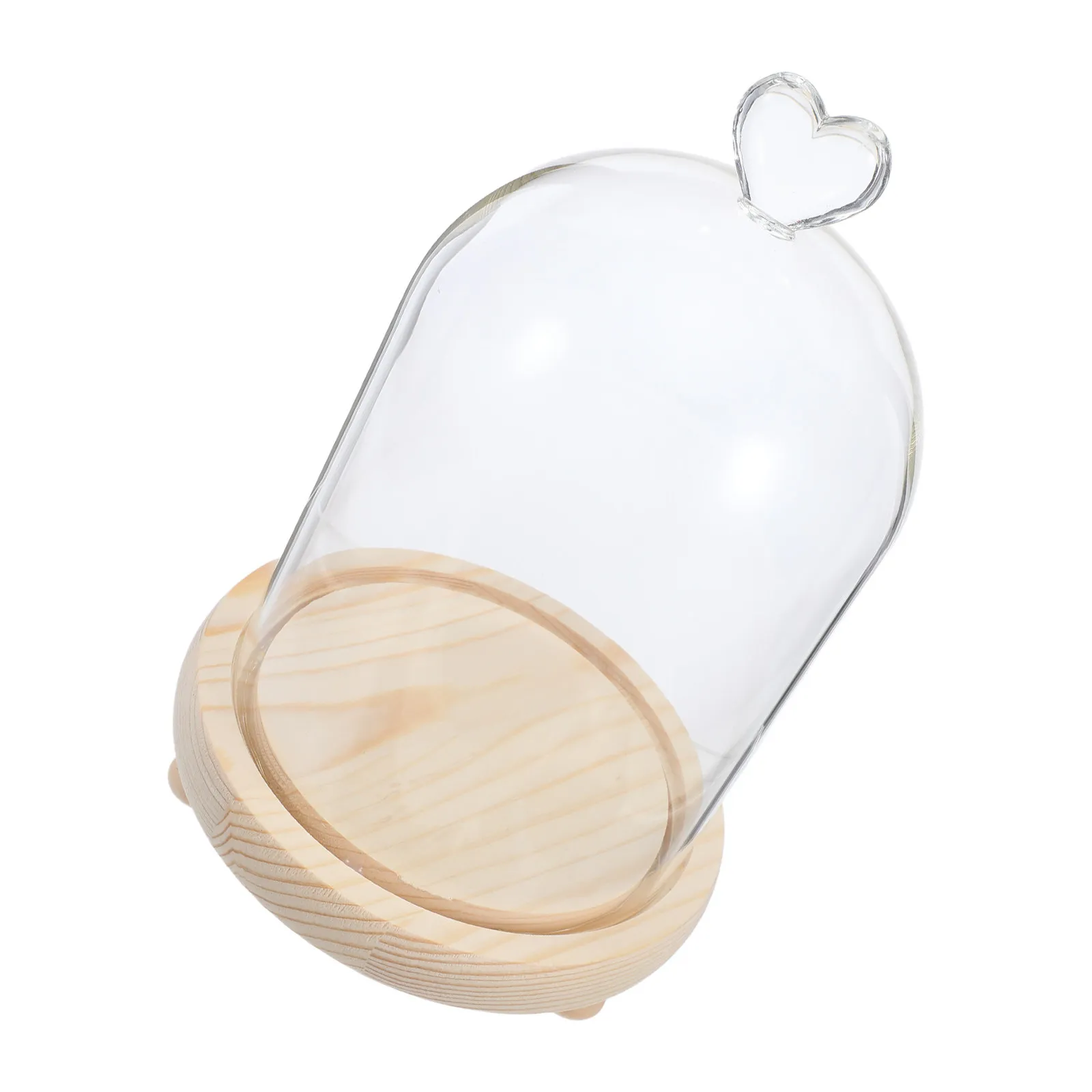 Heart Shaped Glass Cloche Dome with Wooden Base – Clear Bell Jar for Tabletop Decor, Display & Keepsake