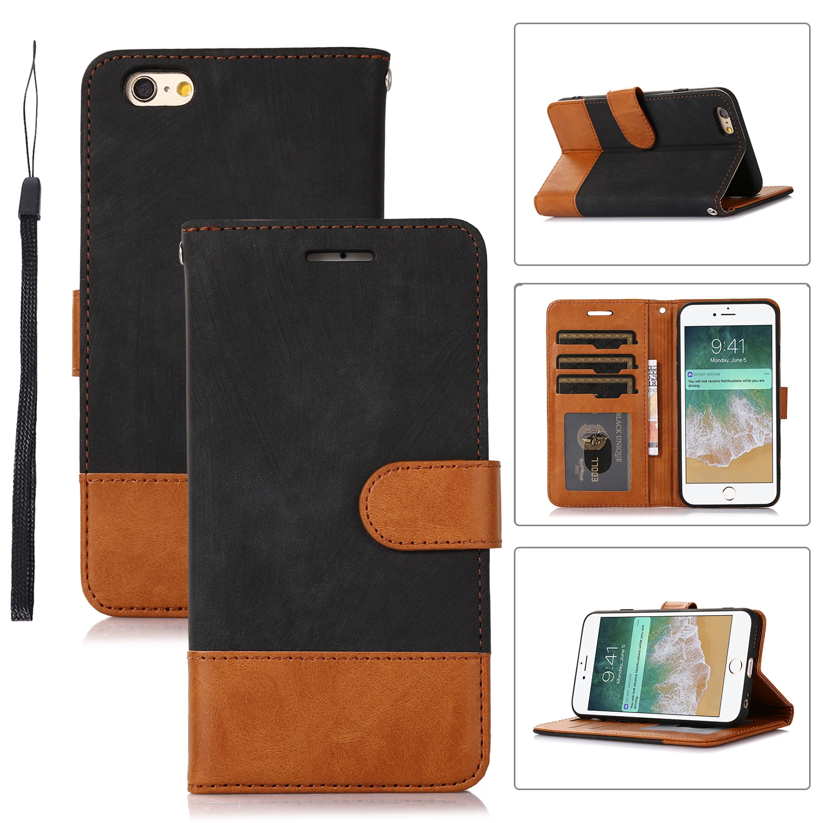 

For iphone 6/6s mobile phone leather case silicone soft shell contrast stitching card magnetic flip phone case 6P/6SPlus