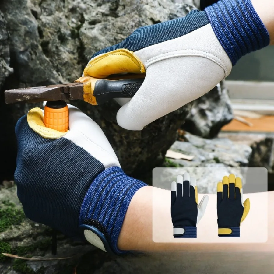 Luvas de trabalho de pele de carneiro de grão superior de couro genuíno - Luvas de proteção de segurança para dirigir, reparar, manutenção e trabalho