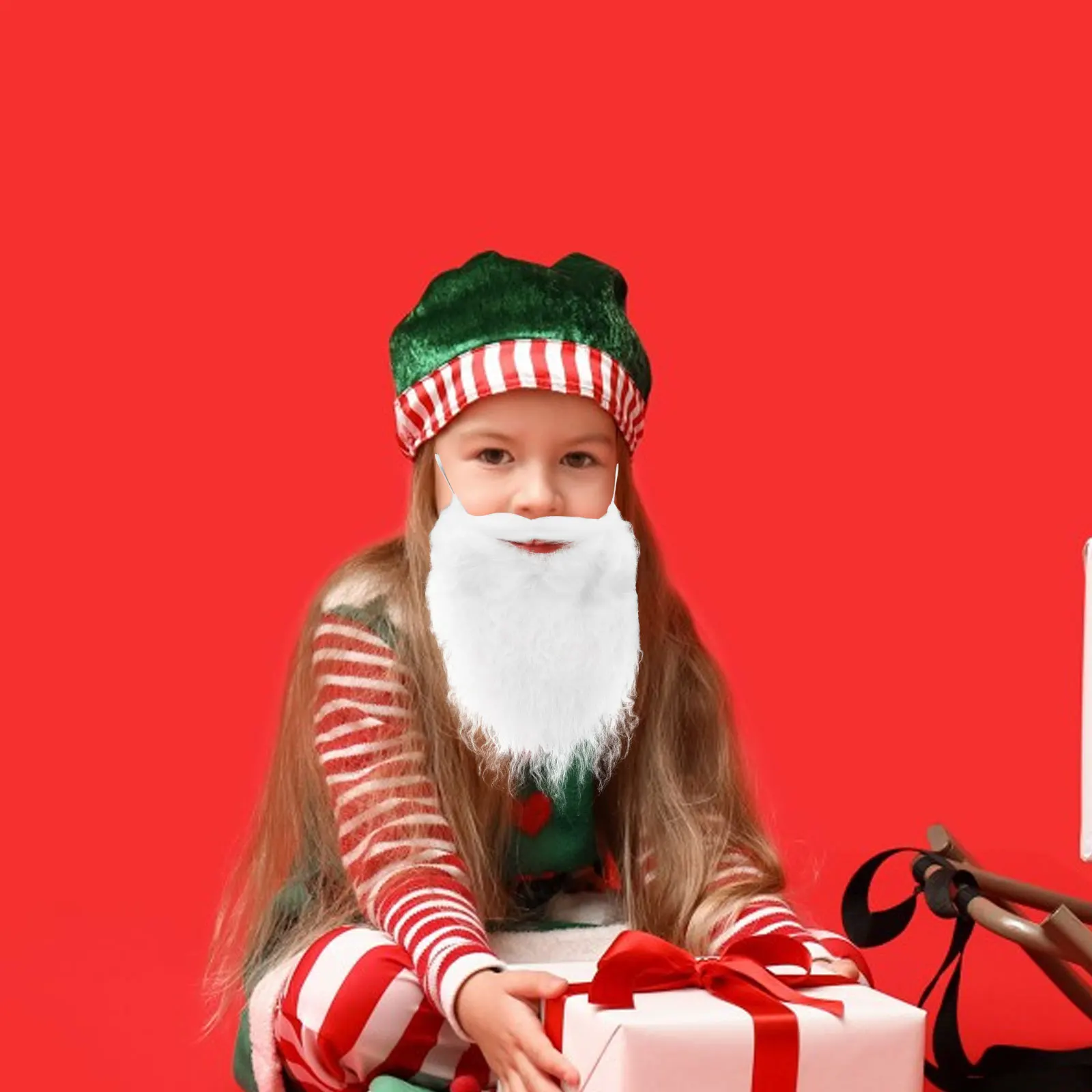 

1Pcs Santa Claus Curly with Beard Set White Synthetic for Christmas Costume and Cosplay Performance Props