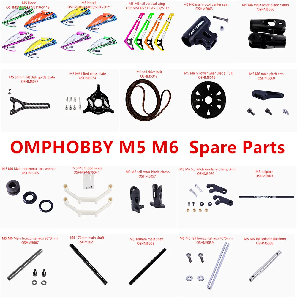 OMPHOBBY M5 M6 RC Helicopter Spare Parts Landing Gear Blade Head Cover Belt Vertical Wing Spindle Washer