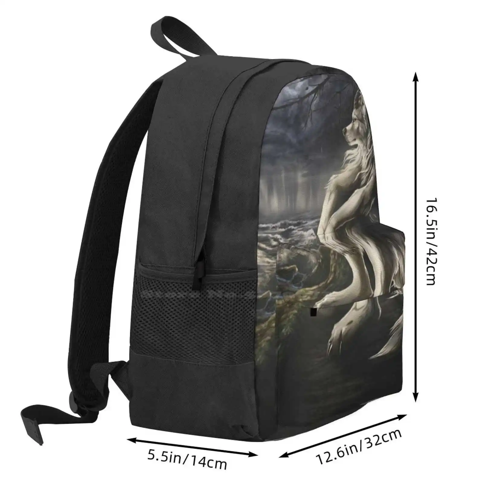 Emo White Wolf Sitting Sad Meme Hot Sale Schoolbag Backpack Fashion Bags Emo Wolf Sad Sitting Meme White