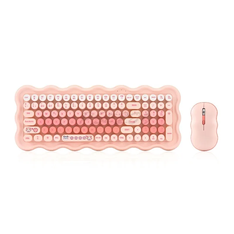 Wireless Keyboard and Mouse Set Office Cute Keyboard Colorful Round Keycaps Entertainment Office