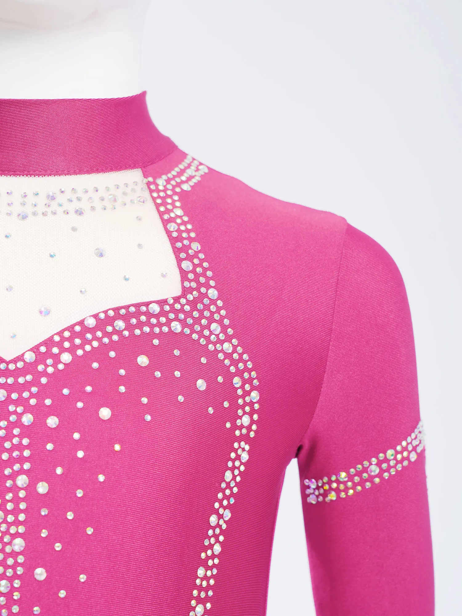 أطفال بنات فستان رقص اللاتينية كم طويل الراين شبكة شرابات يوتار للتزلج على الجليد تشا تشا تانجو سامبا رومبا قاعة الرقص