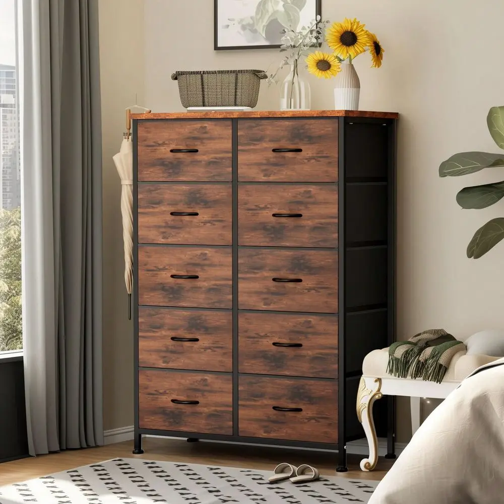 

Tall Black Dresser For Bedroom With 10 Drawers, Chest Of Drawers, Dressers Bedroom Furniture, Storage Organizer Unit With Fabri