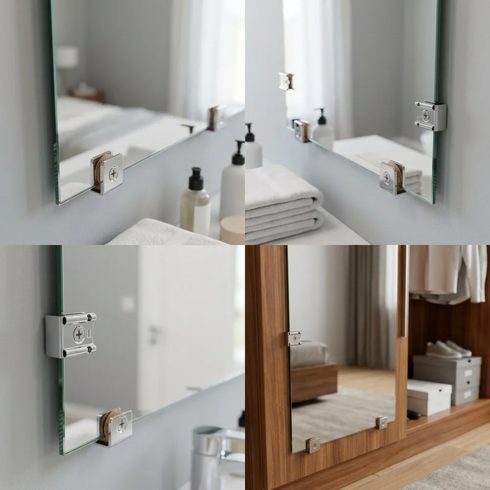 Mirror Mounting Brackets in 304 Stainless Steel Designed for Glass Panels in Humid Environments Like Washrooms
