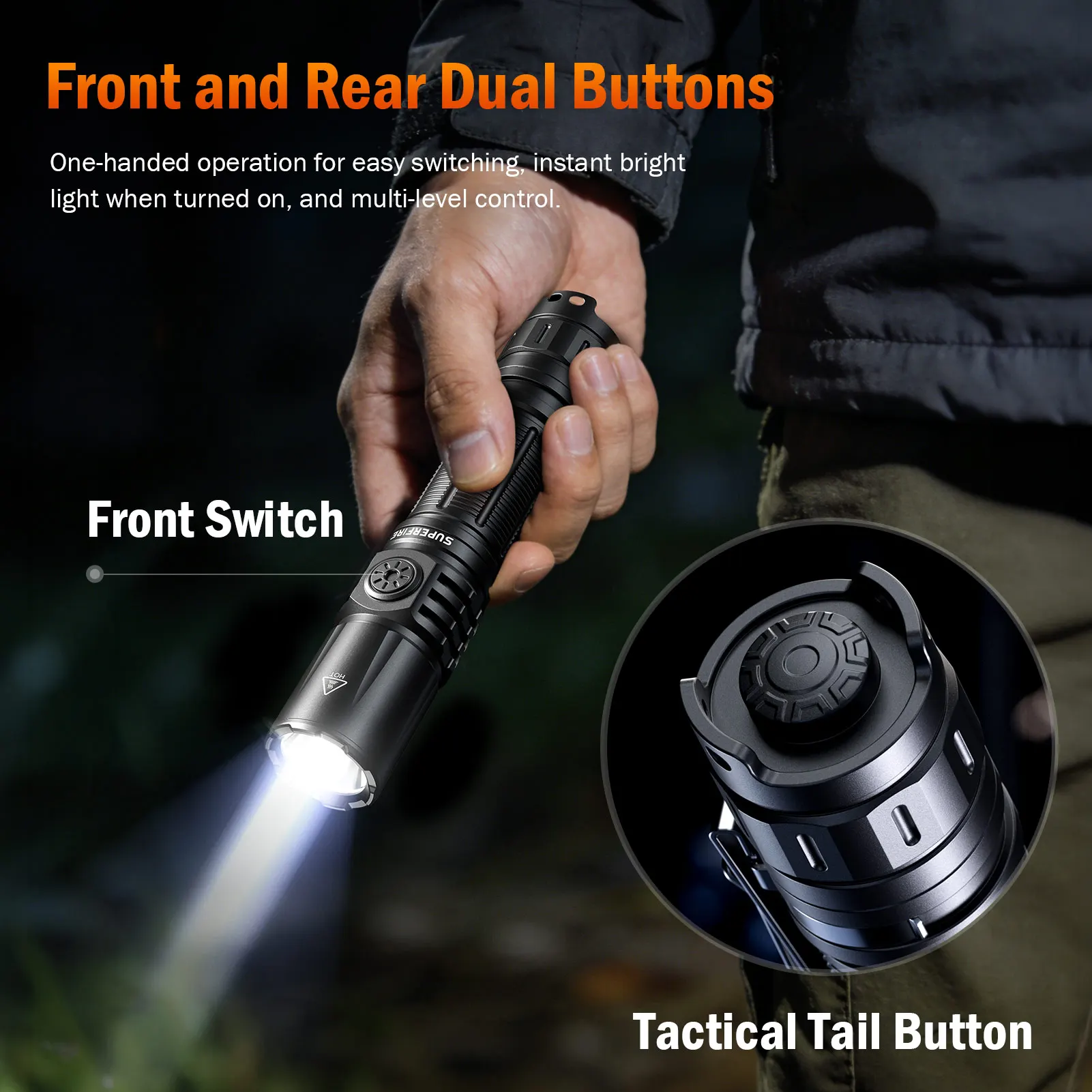 SUPERFIRE A33 30W high power rechargeable  flashlight  Tactical 3000lm  Rechargeable 21700 USB-C lanterns for night hunting