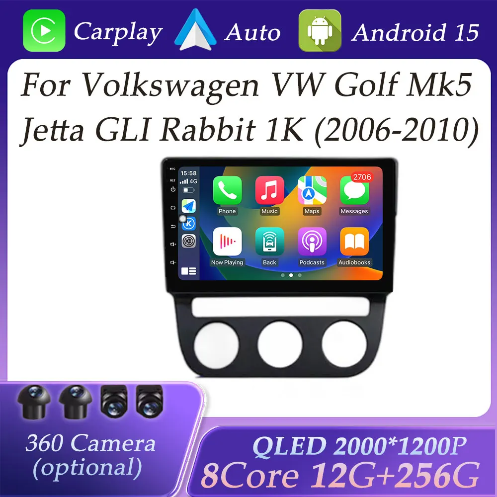 Carplay Car Radio Multimedia Player for Volkswagen VW Golf Mk5 Jetta GLI Rabbit 1K 2006 - 2010 Split Screen GPS Navi DSP Stereo