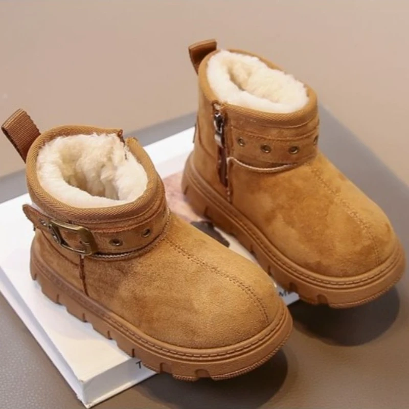 

2026 Winter New Kids High Top Winter Boots Warm Faux Fur British Style Soft Sole Winter Shoes for Girls Versatile