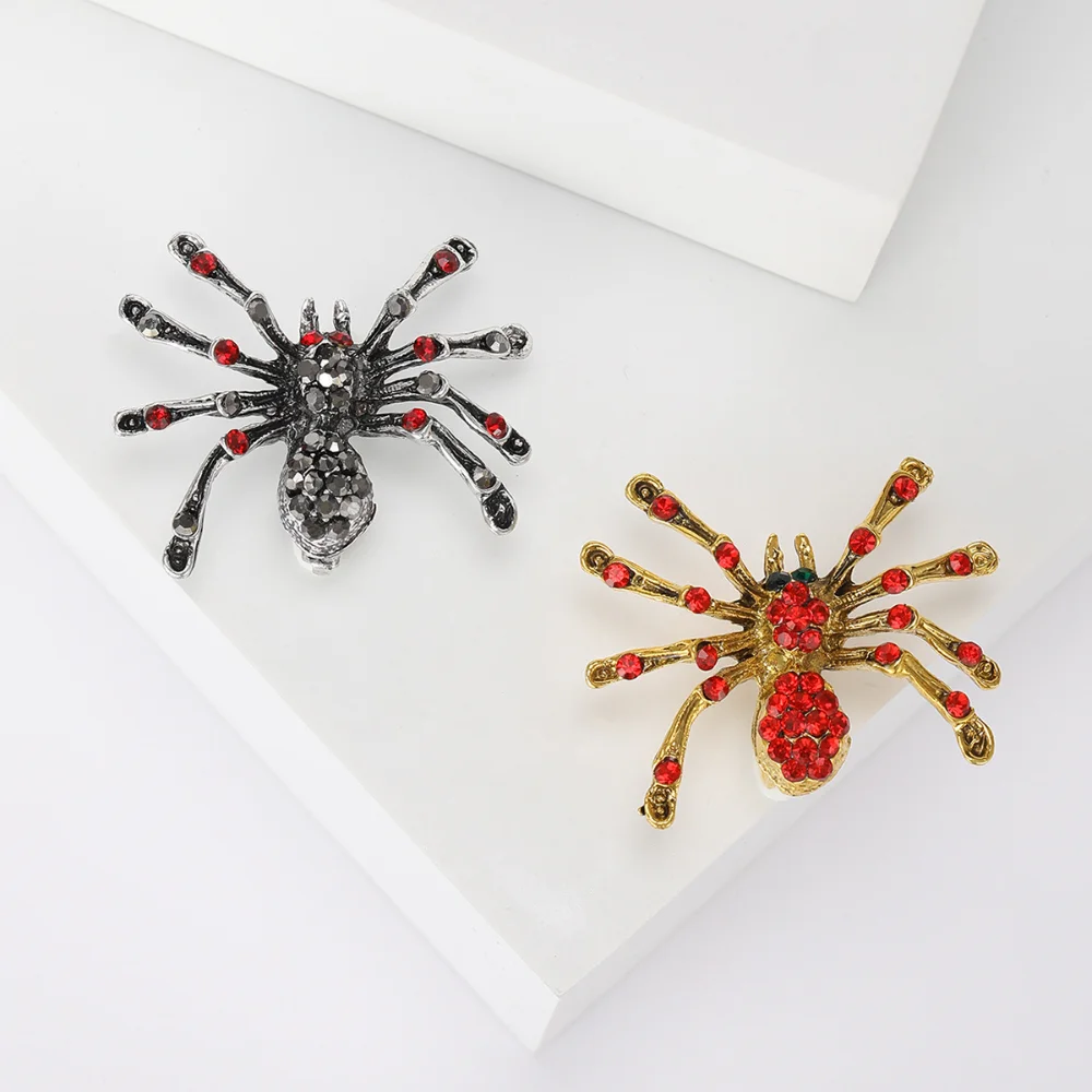 Vintage Spider Brooch for Women Gothic Crystal Insect Lapel Pin Suit Dress Clothing Brooches Jewelry Party Halloween Decor Gift