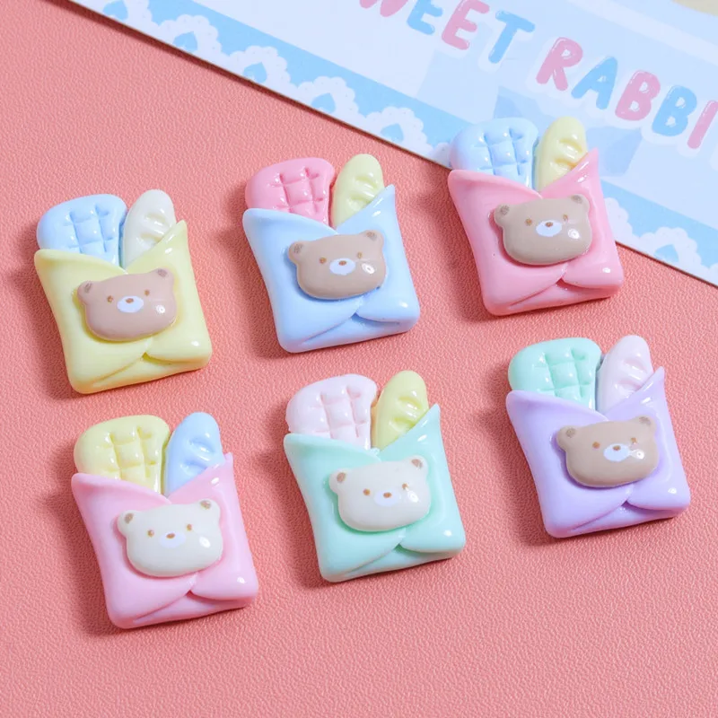 10Pcs Kawaii Teddy Bear Bread Resin DIY Shoes Hat Icebox Barrette Mobile Phone Case Scrapbook Cream Glue Flat Back Resin