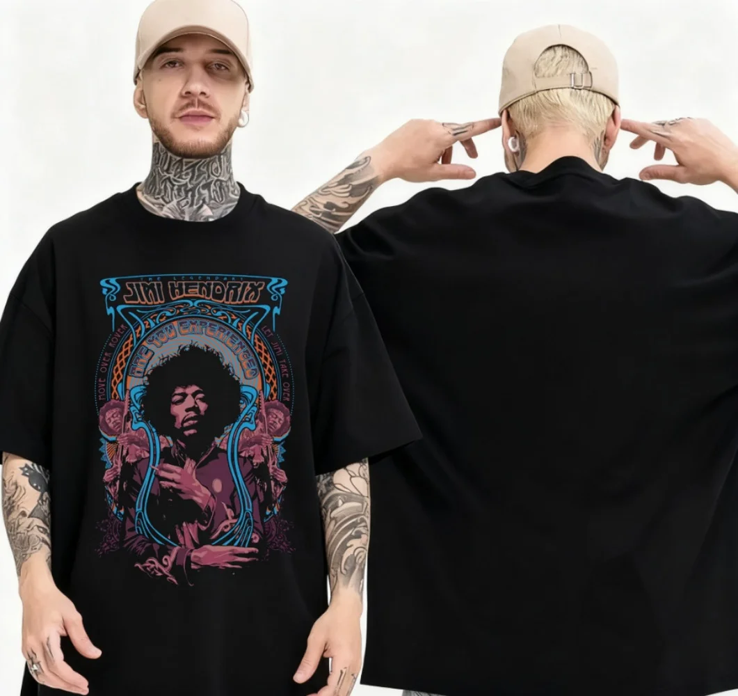 

Повседневная футболка с круглым вырезом, футболка с графическим рисунком Y2k Jimi Hendrix, футболка с графическим рисунком в стиле психоделического рока, мужская летняя хлопковая футболка