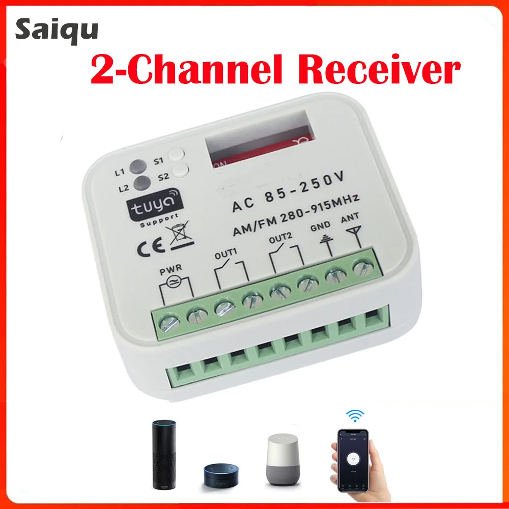 Tuya WiFi Garage Door Receiver Multi Frequency 280-915MHz Remote Control Receiver Switch 9-30V 85-250V