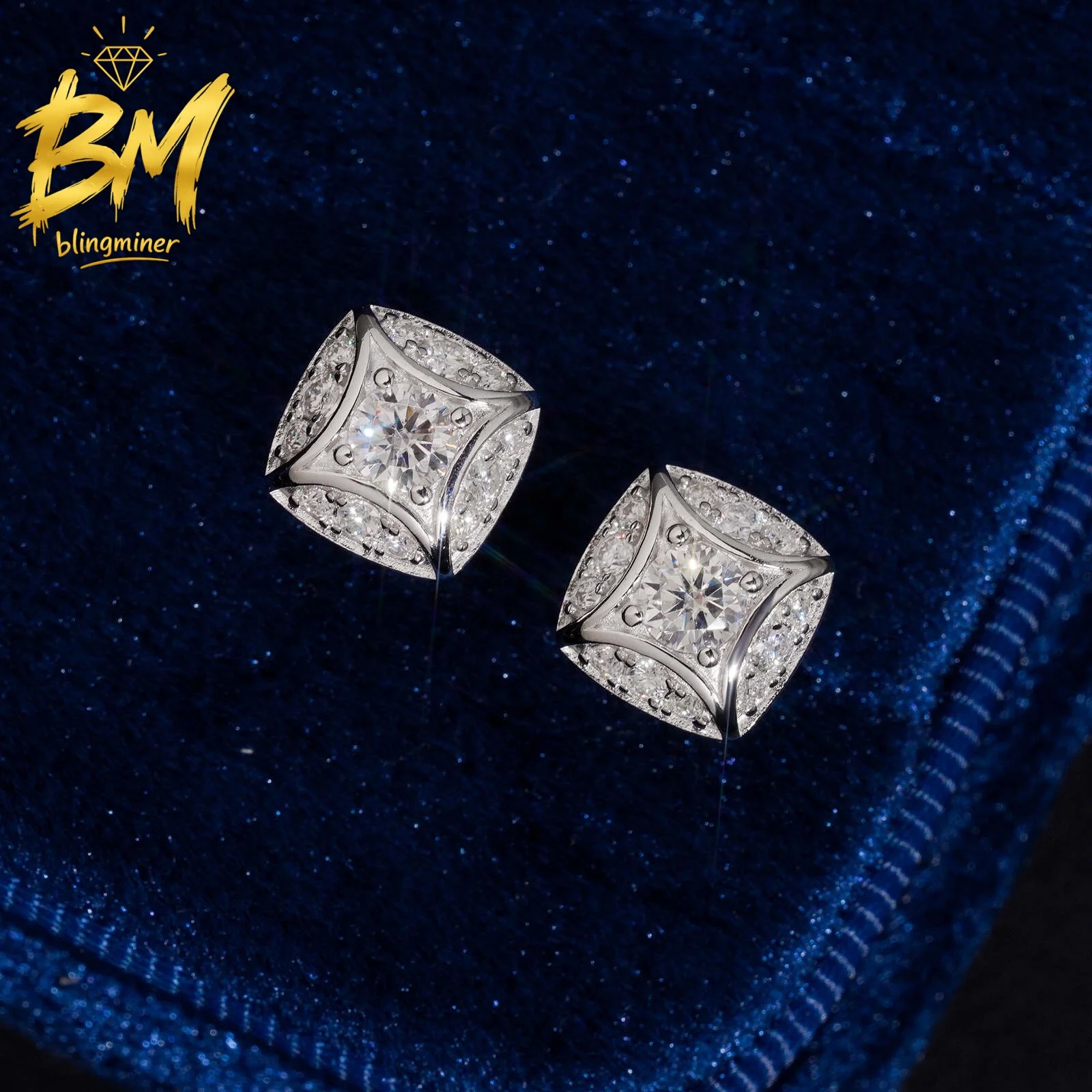 Blingminer Hot Sale 10.6mm VVS Moissanite Earrings For Men Women S925 Silver Ear Studs Jewelry Pass Diamonds Tester Free Shippin