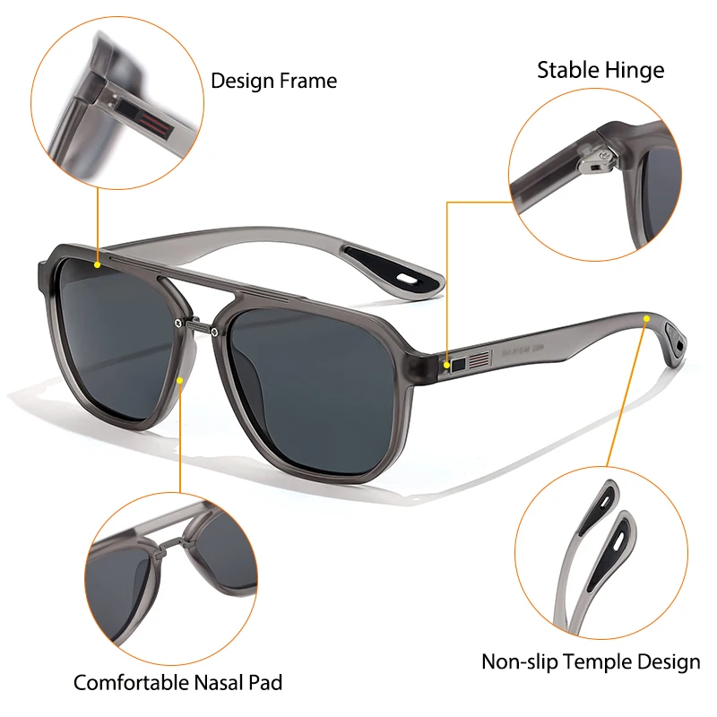 CATERSIDE Neue Polarisierte Sonnenbrille für Herren, Runde Flat-Top-Brille mit Doppelbrücke, TR-Rahmen, Federscharnier, Damen-Sonnenbrille für Sport und Autofahren – Detail 4