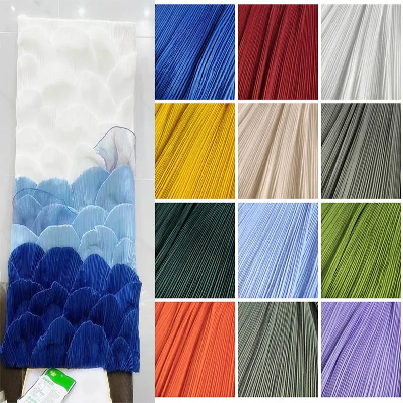 pleated designer fabric by the meter for dress clothing background cloth diy sewing wrinkled textile plain black white blue red