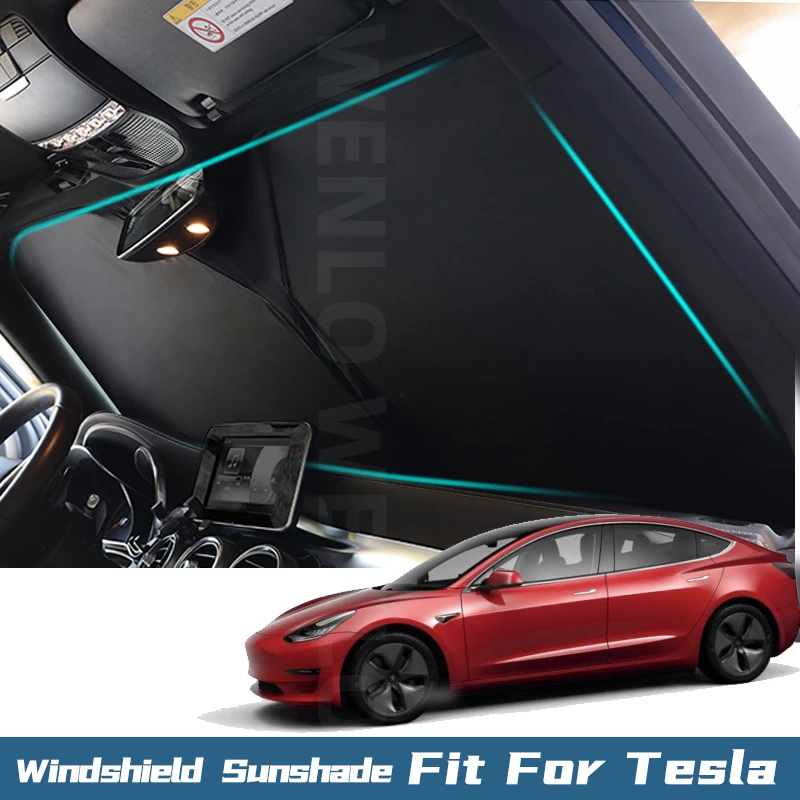 

Car Interior Windshield Sunshade Cover Anti-UV Shade For Tesla Cybertruck Model 3 Y X S 2016-2023 2024 2025 M3 MY Black Color